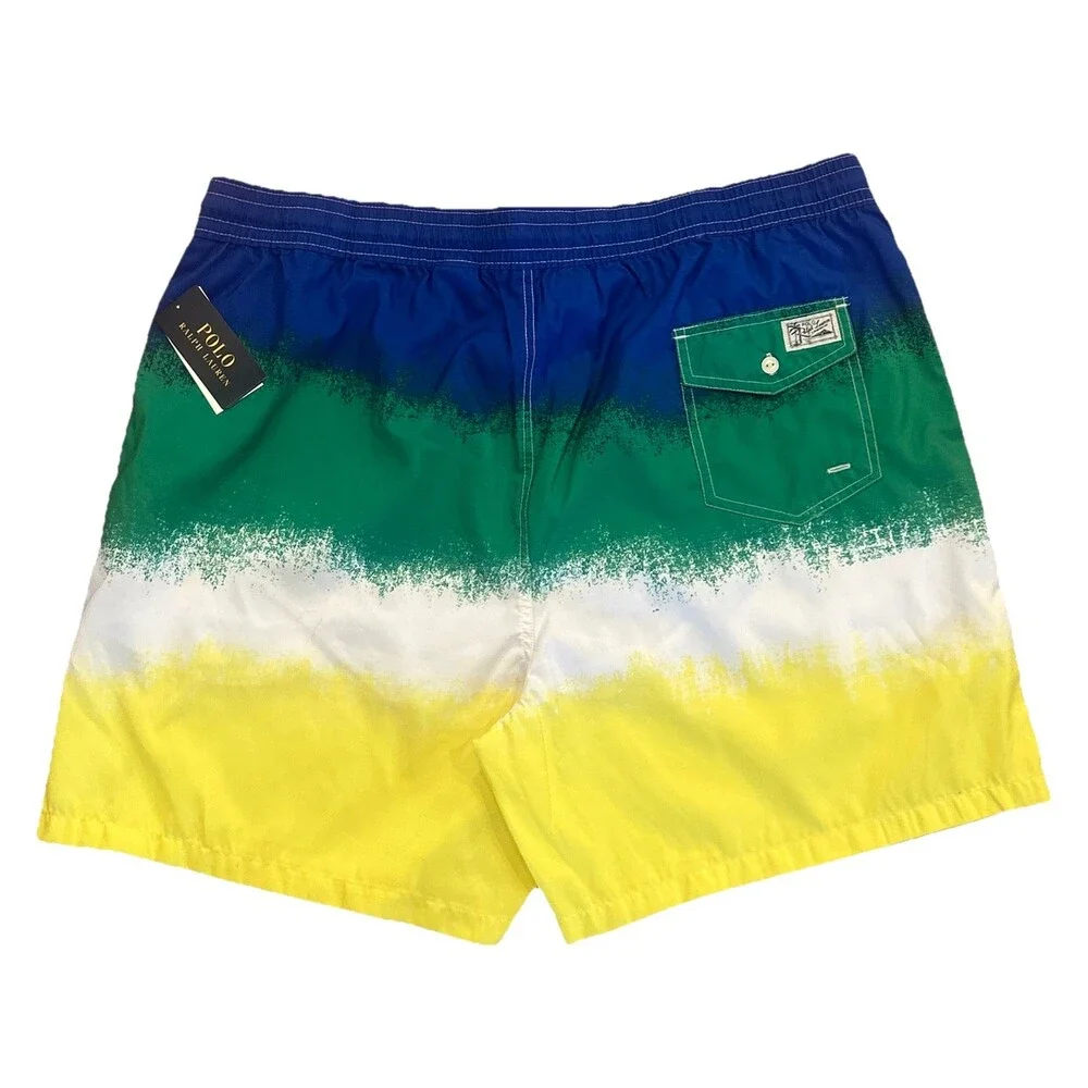 NWT Polo Ralph Lauren Men 1XB Wellness Club Swim Shorts Pony Blue Green Yellow